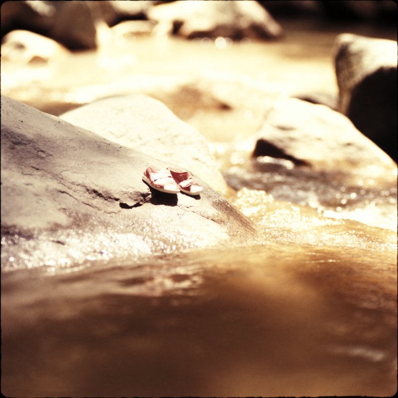 A shallow creek with smooth rocks